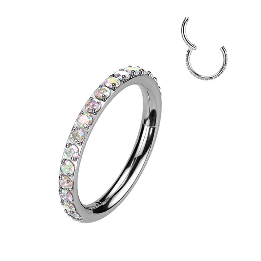Titanium Hinged Segment Hoop Ring Color CZ For Nose Septum Cartilage