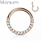 Titanium Hinged Segment Hoop Ring Opal Front For Nose Septum Cartilage