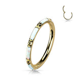 Titanium Hinged Segment Hoop Ring Opal Inlay For Nose Septum Cartilage