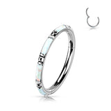 Titanium Hinged Segment Hoop Ring Opal Inlay For Nose Septum Cartilage