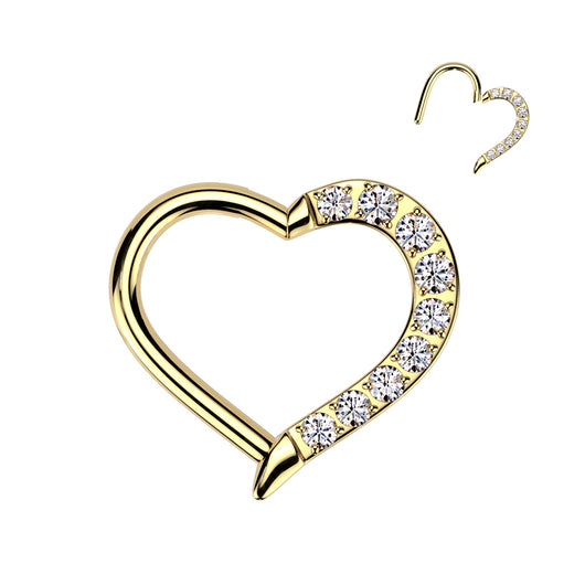 Titanium CNC CZ Heart Hinged Segment Hoop Ring Nose Septum Cartilage