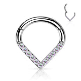 Titanium Hinged Segment Hoop Ring CZ V Line For Nose Septum Cartilage