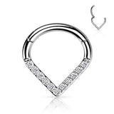 Titanium Hinged Segment Hoop Ring CZ V Line For Nose Septum Cartilage
