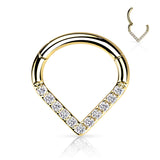 Titanium Hinged Segment Hoop Ring CZ V Line For Nose Septum Cartilage