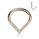 Titanium Hinged Segment Hoop Ring CZ V Line For Nose Septum Cartilage