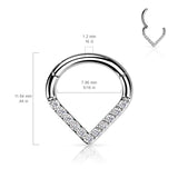 Titanium Hinged Segment Hoop Ring CZ V Line For Nose Septum Cartilage