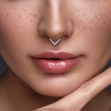 Titanium Hinged Segment Hoop Ring CZ V Line For Nose Septum Cartilage