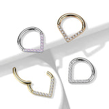 Titanium Hinged Segment Hoop Ring CZ V Line For Nose Septum Cartilage