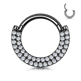 Implant Titanium Double Line CZ Hinged Segment Hoop Rings Septum