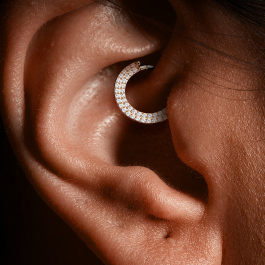 Implant Titanium Double Line CZ Hinged Segment Hoop Rings Septum