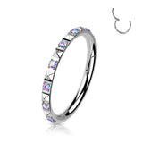 Titanium Hinged Segment Hoop Ring CZ Pyramid For Nose Septum Cartilage
