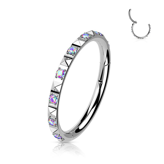 Titanium Hinged Segment Hoop Ring CZ Pyramid For Nose Septum Cartilage
