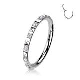 Titanium Hinged Segment Hoop Ring CZ Pyramid For Nose Septum Cartilage