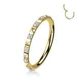 Titanium Hinged Segment Hoop Ring CZ Pyramid For Nose Septum Cartilage