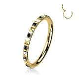 Titanium Hinged Segment Hoop Ring CZ Pyramid For Nose Septum Cartilage