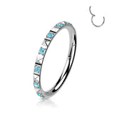 Titanium Hinged Segment Hoop Ring CZ Pyramid For Nose Septum Cartilage