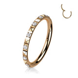 Titanium Hinged Segment Hoop Ring CZ Pyramid For Nose Septum Cartilage