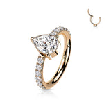 Titanium Hinged Segment Hoop Ring Teardrop CZ For Nose Septum Cartilage
