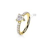 Titanium Hinged Segment Hoop Ring Heart CZ For Nose Septum Cartilage