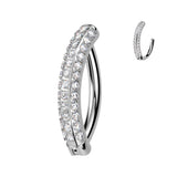 Titanium CNC Set CZ Triple Line Hinged Hoop Belly Button Ring