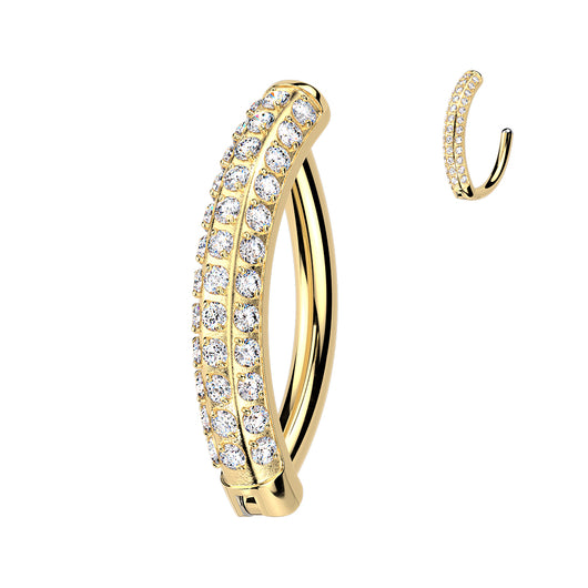 Titanium CNC Set CZ Triple Line Hinged Hoop Belly Button Ring