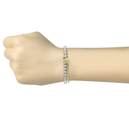 Adjustable Stainless Steel Tennis Bracelet With Prong Set CZ