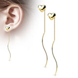 Pair Heart Threader Wave Dangle Earring