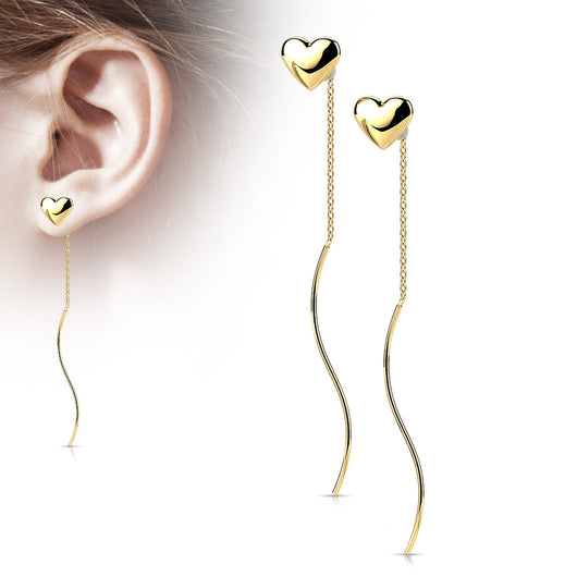 Pair Heart Threader Wave Dangle Earring