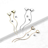 Pair Heart Threader Wave Dangle Earring