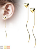 Pair Heart Threader Wave Dangle Earring