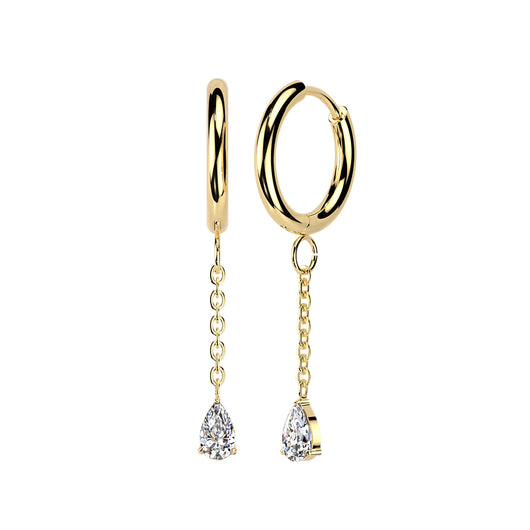 Pair Hinged Hoop Teardrop CZ Dangle Earrings Ear Cartilage Tragus