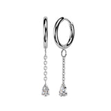 Pair Hinged Hoop Teardrop CZ Dangle Earrings Ear Cartilage Tragus