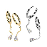 Pair Hinged Hoop Teardrop CZ Dangle Earrings Ear Cartilage Tragus