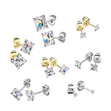 Pair Square CZ .925 Sterling Silver Martini Stud Earrings