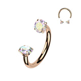 Implant Grade Solid Titanium Prong Set CZ Horseshoe