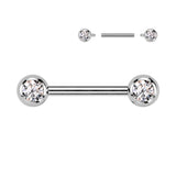 Pair Implant Titanium Internally Threaded CZ Ball Nipple Barbells