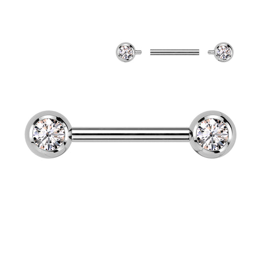 Pair Implant Titanium Internally Threaded CZ Ball Nipple Barbells