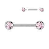 Pair Implant Titanium Internally Threaded CZ Ball Nipple Barbells