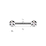 Pair Implant Titanium Internally Threaded CZ Ball Nipple Barbells