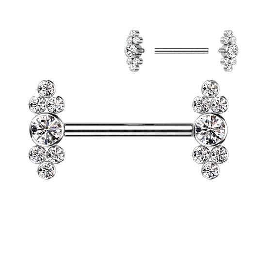 Pair Implant Titanium Trinity CZ Clusters Nipple Barbells