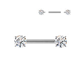 Titanium Internally Threaded Nipple Barbell With Prong Set CZ