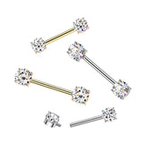 Titanium Internally Threaded Nipple Barbell With Prong Set CZ