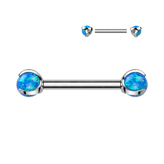 Pair Titanium Internally Threaded Nipple Barbell With Claw Set Opal Ball Ends