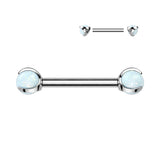 Pair Titanium Internally Threaded Nipple Barbell With Claw Set Opal Ball Ends