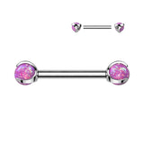 Pair Titanium Internally Threaded Nipple Barbell With Claw Set Opal Ball Ends