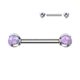 Pair Titanium Internally Threaded Nipple Barbell With Claw Set Opal Ball Ends