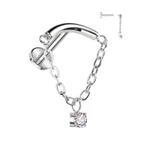 Implant Titanium Labret With Chain Lined Curved Bar & CZ