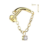 Implant Titanium Labret With Chain Lined Curved Bar & CZ