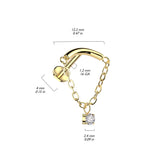 Implant Titanium Labret With Chain Lined Curved Bar & CZ