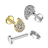 Titanium Teardrop CZ Top Labret Tragus Snug Ear Cartilage Helix Studs